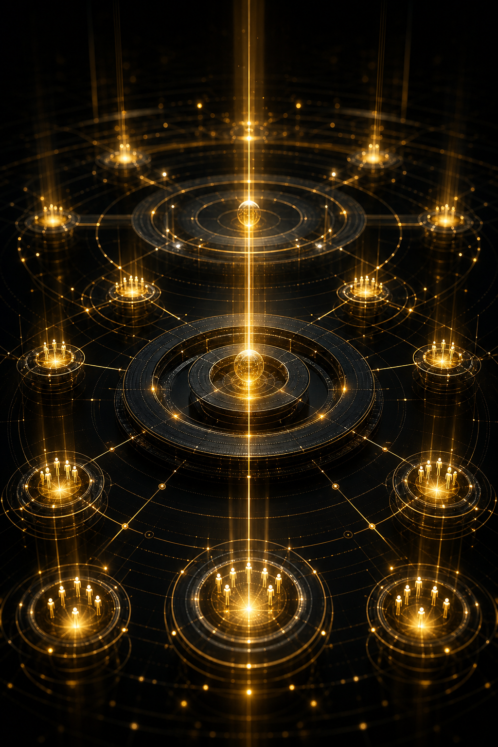 Golden leadership axis connecting organizational nodes