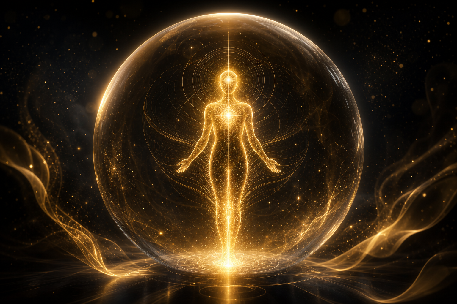 Golden abstract human silhouette symbolizing inner transformation